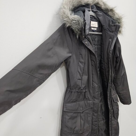 Universal Thread Grey Long Sleeve Faux Fur Hooded Parka Gray Coat Jacket Small - Picture 3 of 13